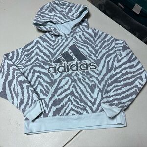 Adidas Girls Hoodie Zebra Print Mint Green Gray Youth Size 7-8